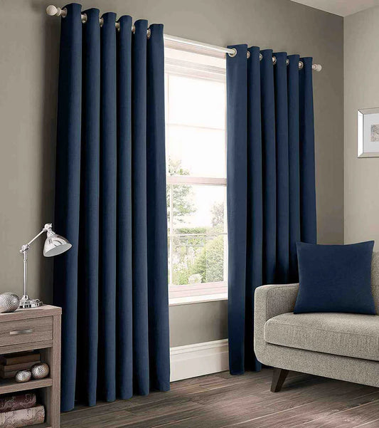 2 Pieces Plain Dyed Eyelet Curtains with linning - Navy Blue (0091)