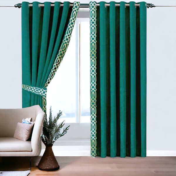 Rangooli Design Velvet Curtains - (2 Panels with 2 belts) (0084)