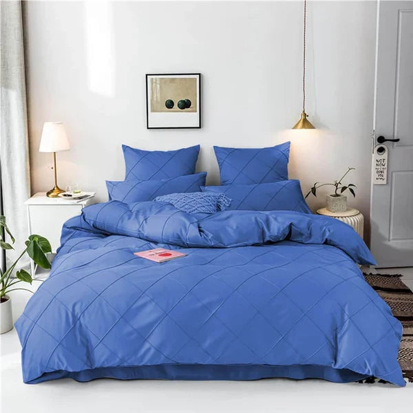 Cross Pleated Duvet Set - Blue (028)