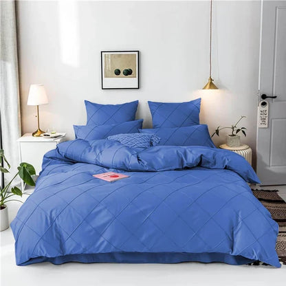 Cross Pleated Duvet Set - Blue (028)