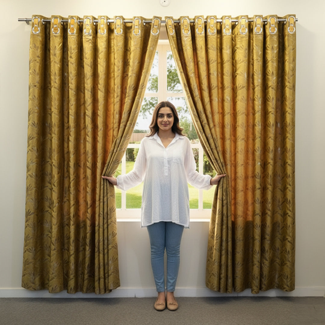 2 PCS PREMIUM QUALITY TEXTURE VELVET CURTAINS
