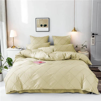 Cross Pleated Duvet Set - Cream (030)
