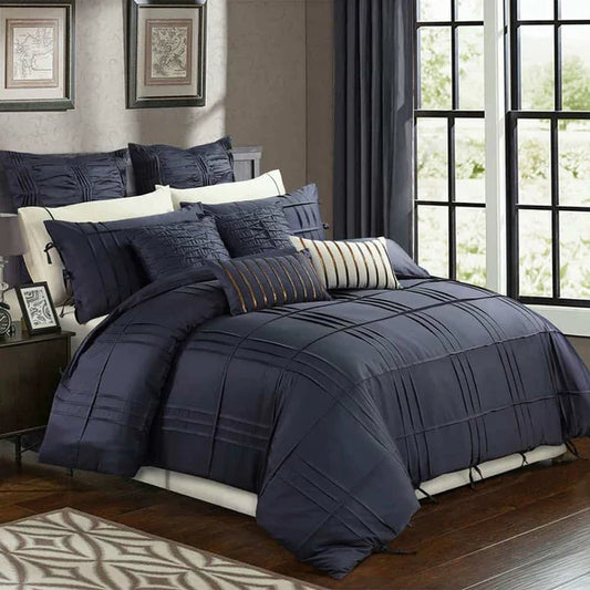 Luxury Box Pleated Duvet Set- Navy Blue (145)