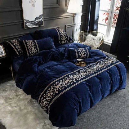 Luxury Embossed Velvet Duvet Set - Blue