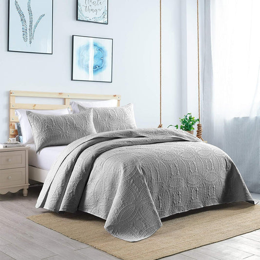 3 Pcs Ultrasonic Bedspread - Light Grey (006)