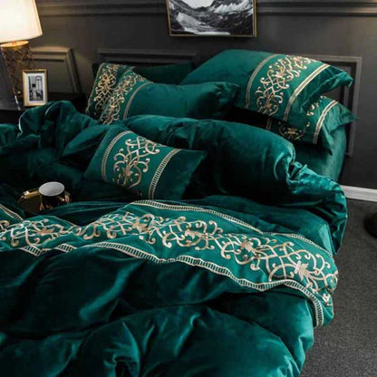 Luxury Embossed Velvet Duvet Set - Greenish Zinc