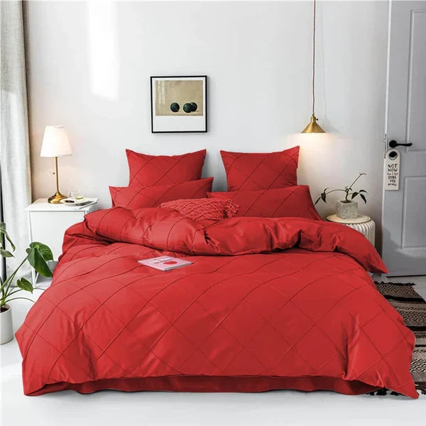 Cross Pleated Duvet Set - Red (036)
