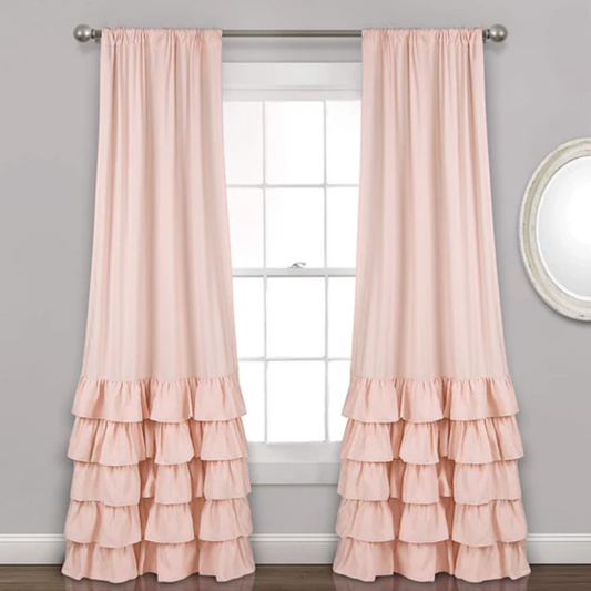 2 Pieces Ruffle Curtains with linning - Blush Pink (0106)