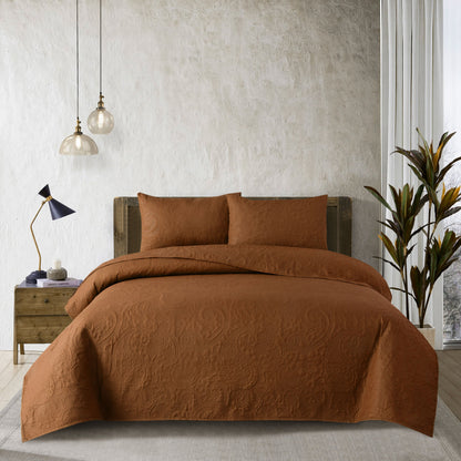 Spiral Vibes  3 Pcs Ultrasonic Bedspread - Camel