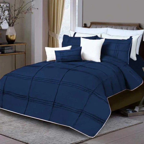 Box Pleated Duvet Set - Blue & White (004)