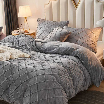 Cross Pleated Duvet Set Velvet - Grey (238)