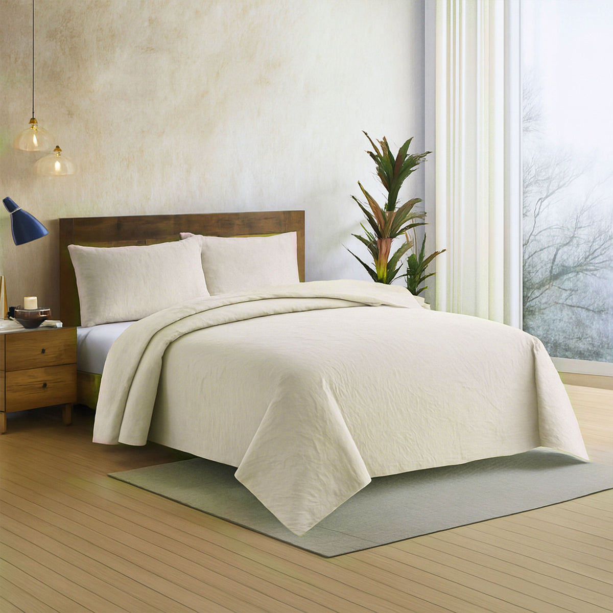 Spiral Vibes 3 Pcs Ultrasonic Bedspread - Cream