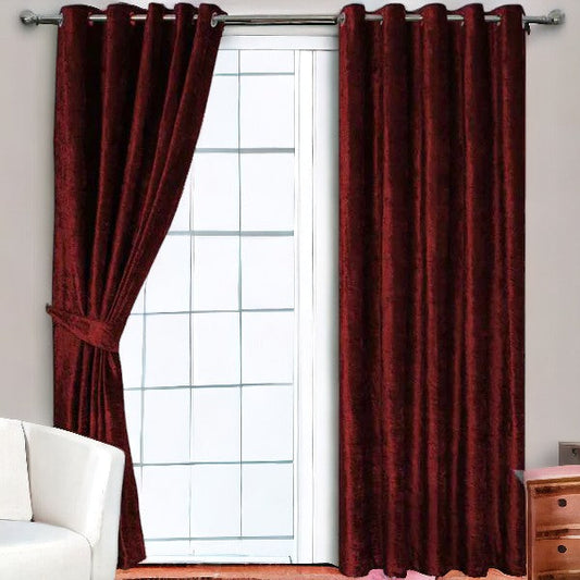 (2 Pieces) PLAIN Velvet Curtain - Maroon (0062)