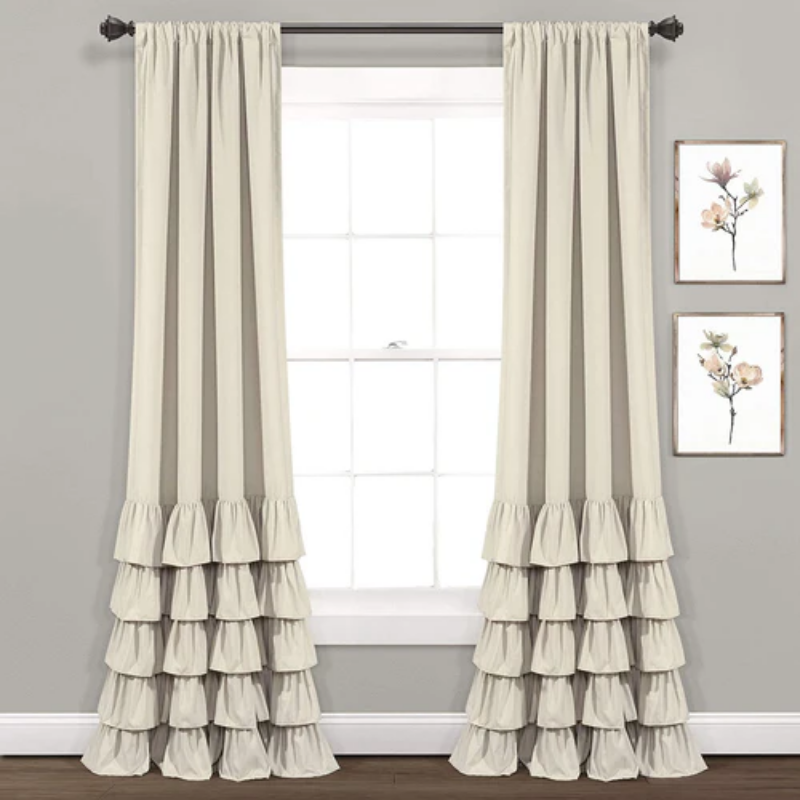 2 Pieces Ruffle Curtains with linning - Cream (0102)