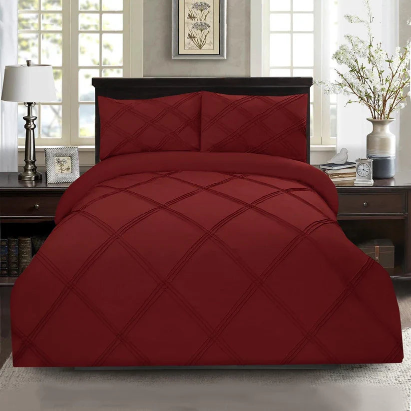 8 Pcs 3 Row Cross Pleated Duvet Set - Maroon (023)