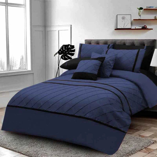 Pinch Pleated Duvet Set 8 Pieces - Navy Blue (106)