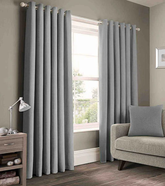 2 Pieces Plain Dyed Eyelet Curtains with linning - Silver Grey (0094)