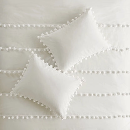 6 Pcs Luxury Duvet Set With Pom Pom Lace - White (058)
