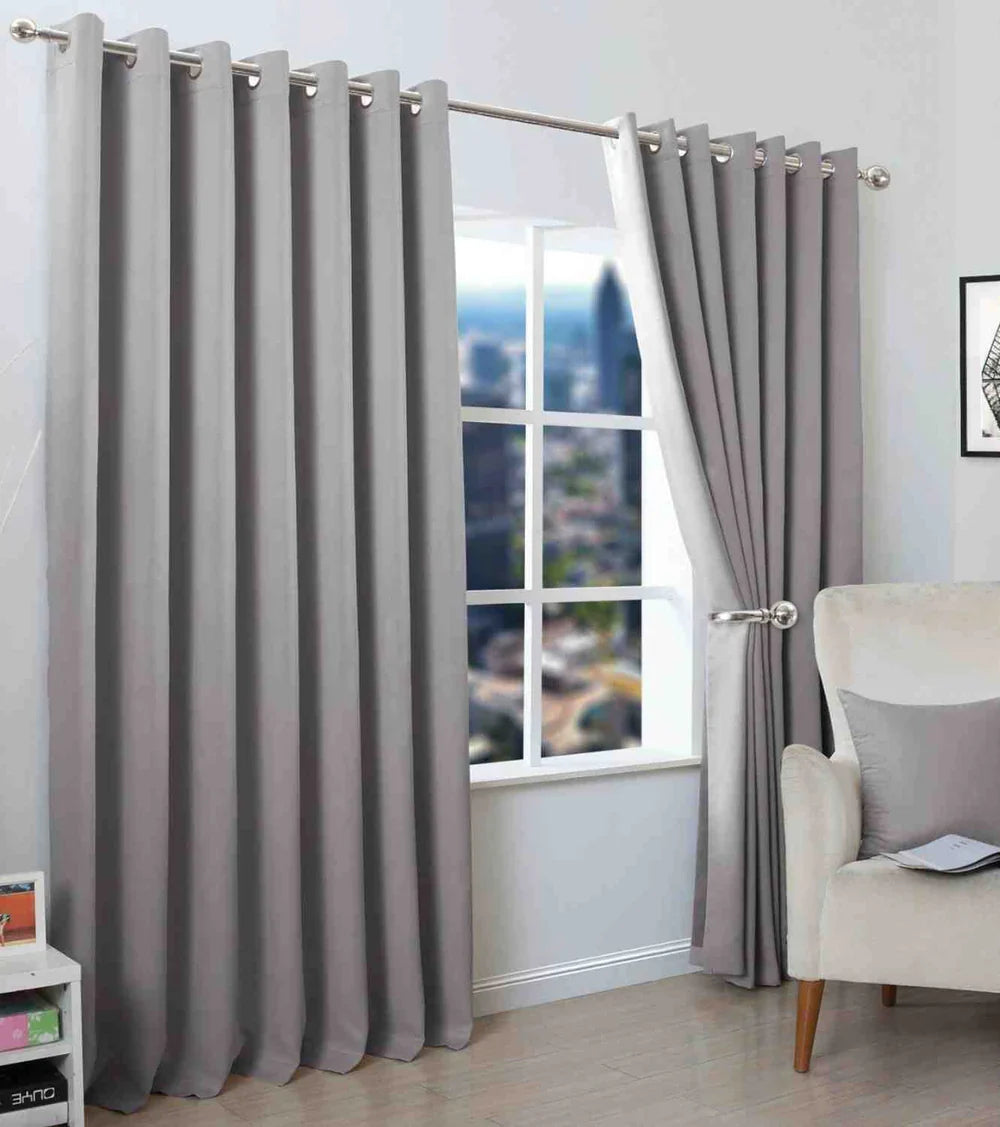 2 Pieces Plain Dyed Eyelet Curtains with linning - Light Grey (0089)