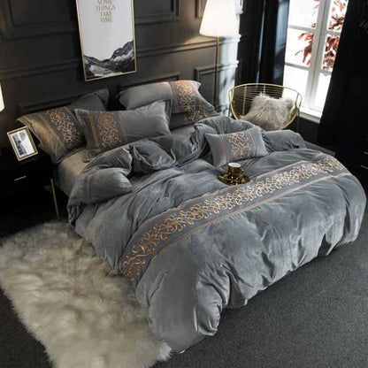 Luxury Embossed Velvet Duvet Set - Grey