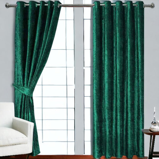 (2 Pieces) PLAIN Velvet Curtain - Green (0061)