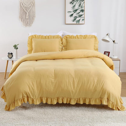 3 Pcs Ruffle Edge Duvet Cover Set - Yellow (264)