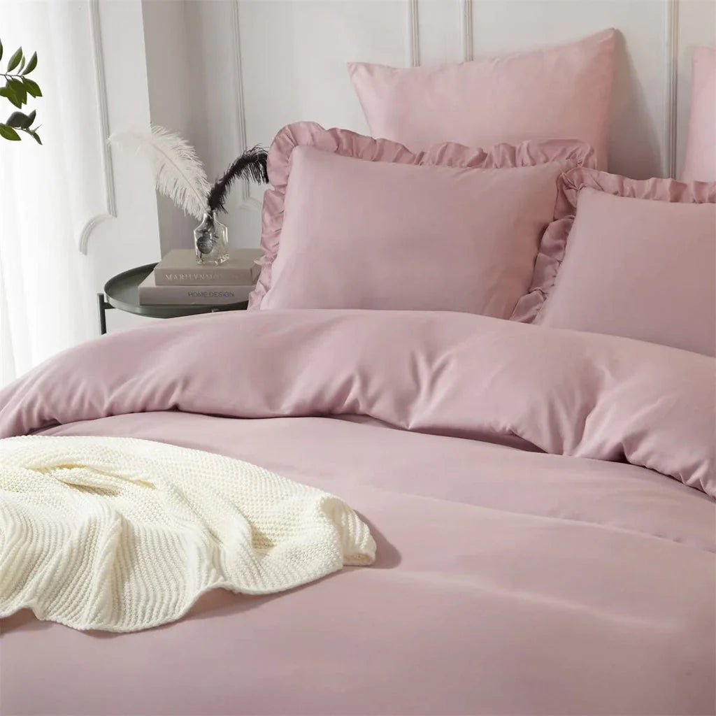 3 Pcs Ruffle Edge Duvet Cover Set - Blush Pink (255)