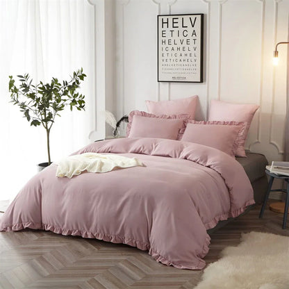 3 Pcs Ruffle Edge Duvet Cover Set - Blush Pink (255)