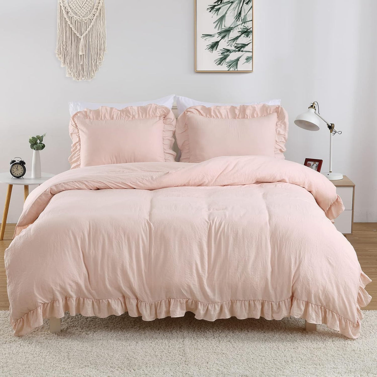 3 Pcs Ruffle Edge Duvet Cover Set - Light Pink (259)