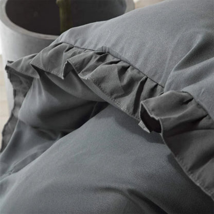 3 Pcs Ruffle Edge Duvet Cover Set - Charcoal Grey (256)