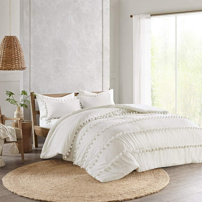 6 Pcs Luxury Duvet Set With Pom Pom Lace - White (058)