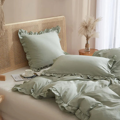 3 Pcs Ruffle Edge Duvet Cover Set - Sea Green (260)