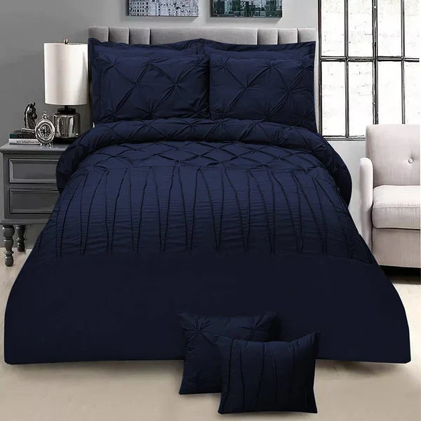 8 Pieces Pintuck & Cross Pleated Duvet Set - Navy Blue (227)