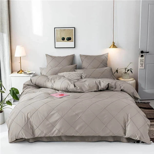 Cross Pleated Duvet Set - Beige (026)
