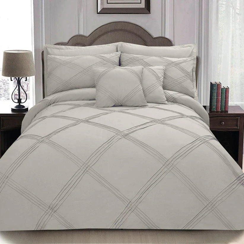 8 pcs 3 Row Cross Pleated Duvet Set - Grey (020)