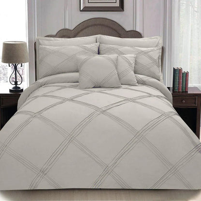 8 pcs 3 Row Cross Pleated Duvet Set - Grey (020)