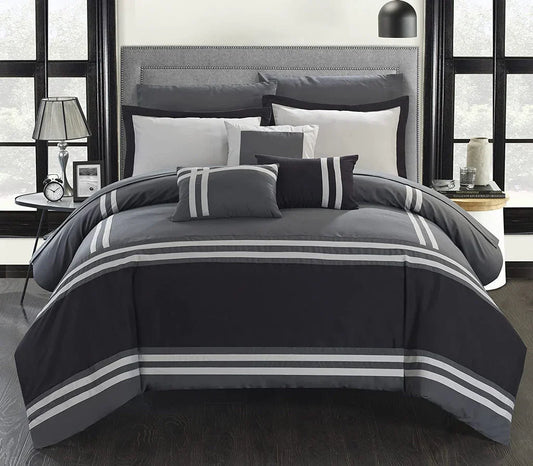 Luxury Flowol 8 Pcs Duvet Set - Black on Grey (085)
