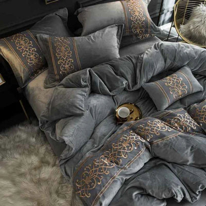 Luxury Embossed Velvet Duvet Set - Grey