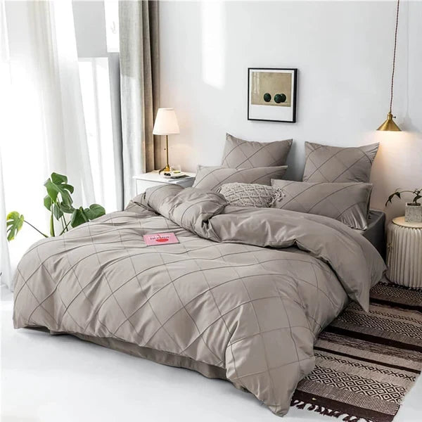 Cross Pleated Duvet Set - Beige (026)