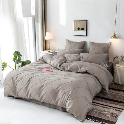 Cross Pleated Duvet Set - Beige (026)