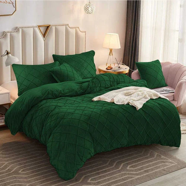 Cross Pleated Duvet Set Velvet - Green (237)