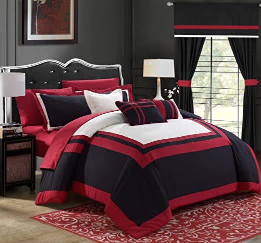Embellish Patch Pleated Duvet Set - Red & Black (067)