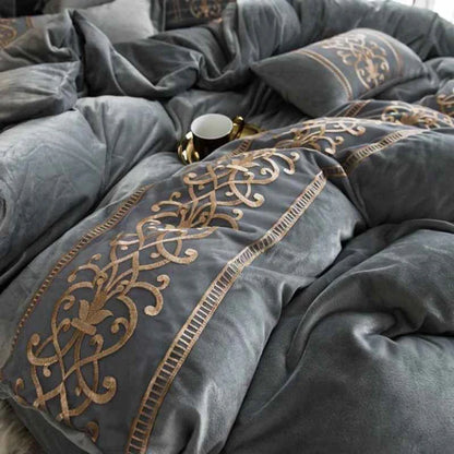 Luxury Embossed Velvet Duvet Set - Grey