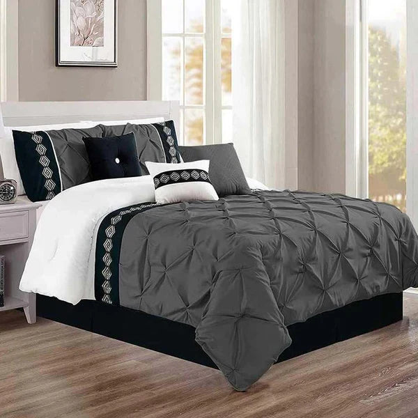 Embroidered Pintuck Duvet Set - Grey (135)