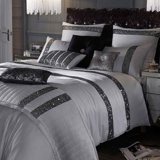 Elegant Look Bridal Quilt Set Light Grey - 12 Pieces Set with Free Quilt Filling