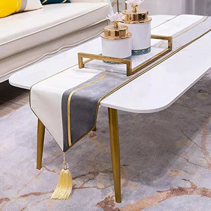 7 Pieces Velvet Table Runner Grey White