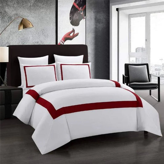Mitered Corner Duvet Set - White & Red (102)
