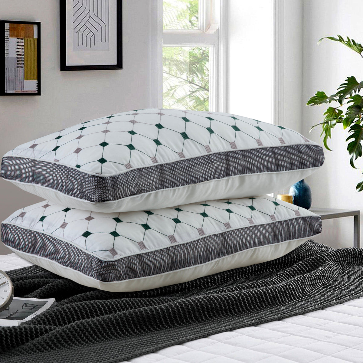 Pack of 2 luxury Decorative pillows - Green & Grey