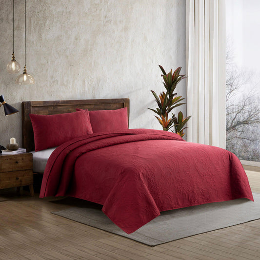 Spiral Vibes  3 Pcs Ultrasonic Bedspread - Maroon