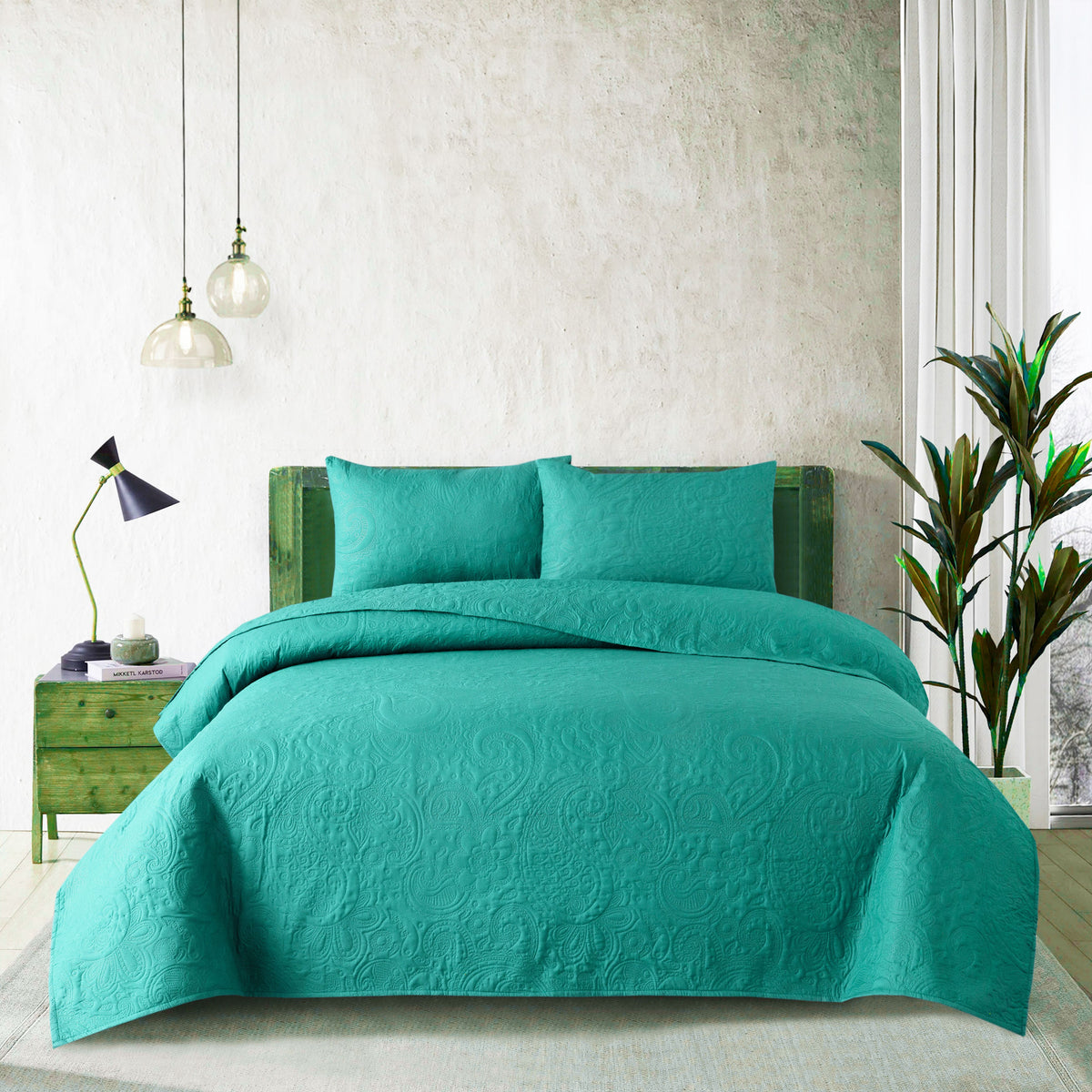 Spiral Vibes 3 Pcs Ultrasonic Bedspread - Ferozi